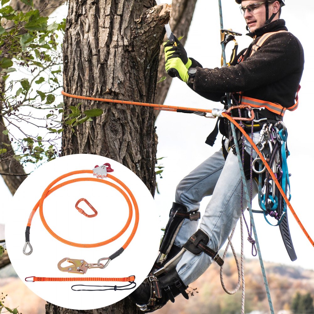 VEVOR 16mm Steel Core Flipline, 8ft(2.4m) Arborist Flipline, Flip Line for Tree Climbing with Alloy Steel Snap Hook & Aluminum Alloy Carabiner, 30KN Breaking Tension for Fall Protection, Tree Climber