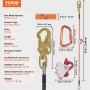 VEVOR 16mm Steel Core Flipline, 8ft(2.4m) Arborist Flipline for Tree Climbing with Alloy Steel Snap Hook & Aluminum Alloy Carabiner, 33KN Breaking Tension for Fall Protection, Tree Climber