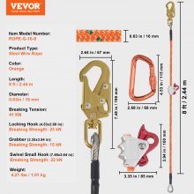 VEVOR 16mm Steel Core Flipline 8 pés (2,4 m) Arborist Flipline para proteção contra quedas