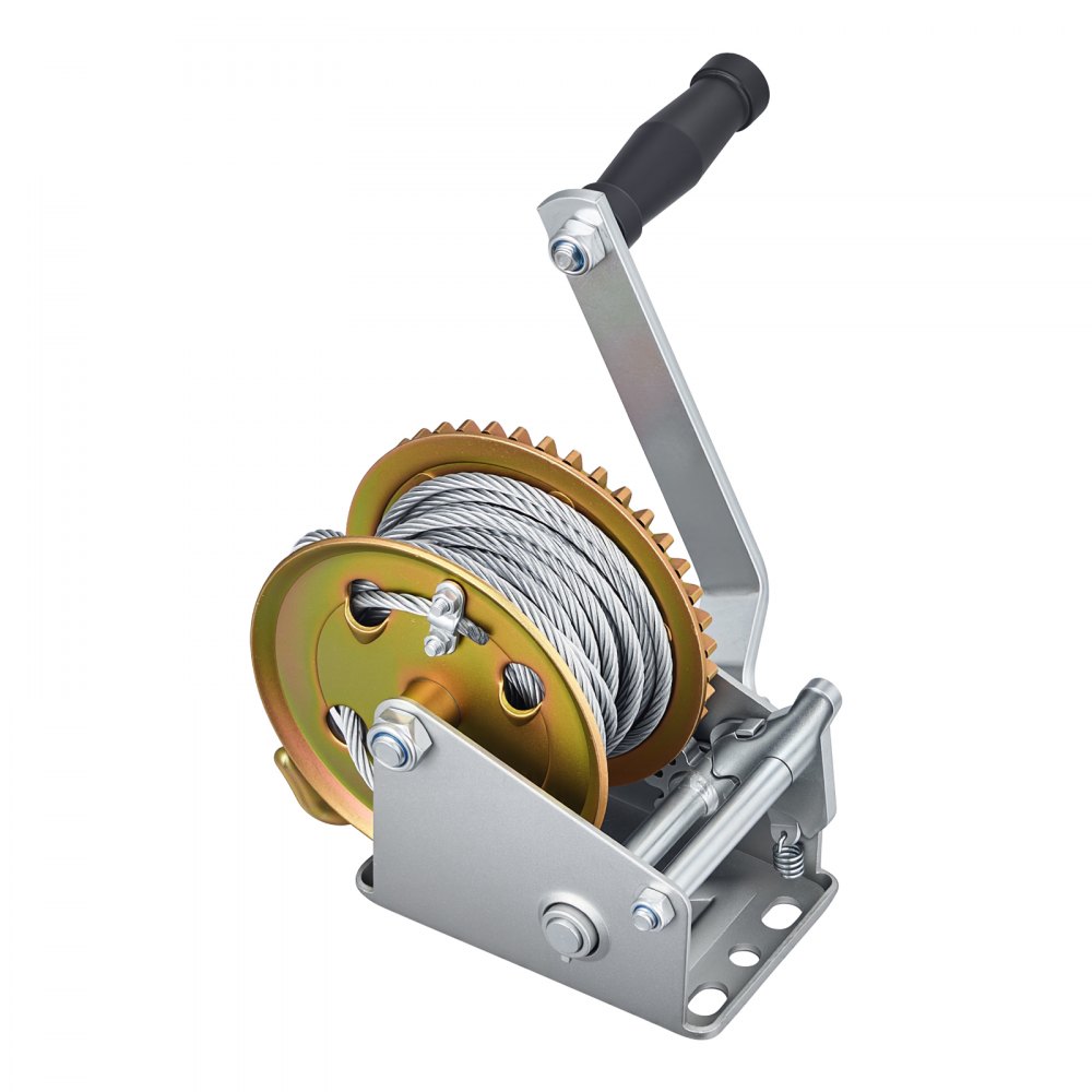 VEVOR Boat Winch, 726 kg Hand Winch, Heavy Duty Manual Rope Crank with 10m Steel Wire, Portable Two-Way Ratchet, Anti-Slip Handle, Easy Installation Gear for Boat Trailer ATV Towing