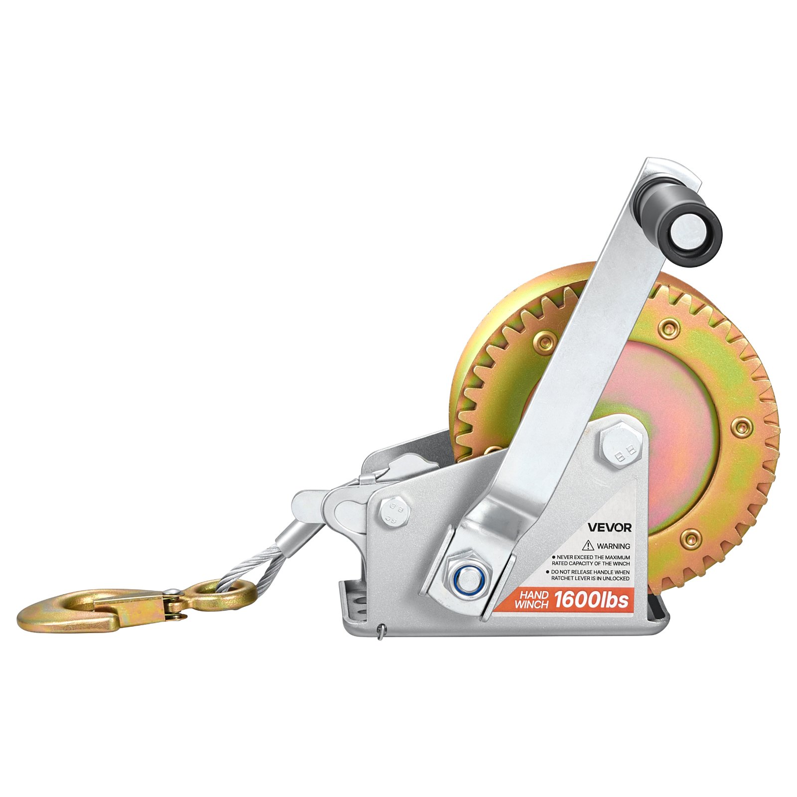 VEVOR Boat Winch, 726 kg Hand Winch, Heavy Duty Manual Rope Crank with 10m Steel Wire, Portable Two-Way Ratchet, Anti-Slip Handle, Easy Installation Gear for Boat Trailer ATV Towing