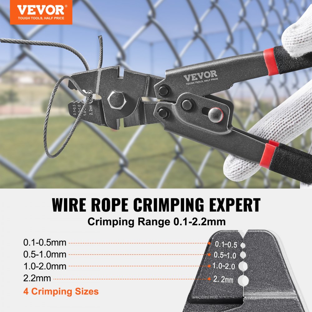 VEVOR Wire Rope Crimping Tool and Cutter Up to 2.2mm Wire Cable Crimps 1/64 - 3/32 Crimping Loop Sleeve Kit and 160pcs Aluminum Buckles Fishing