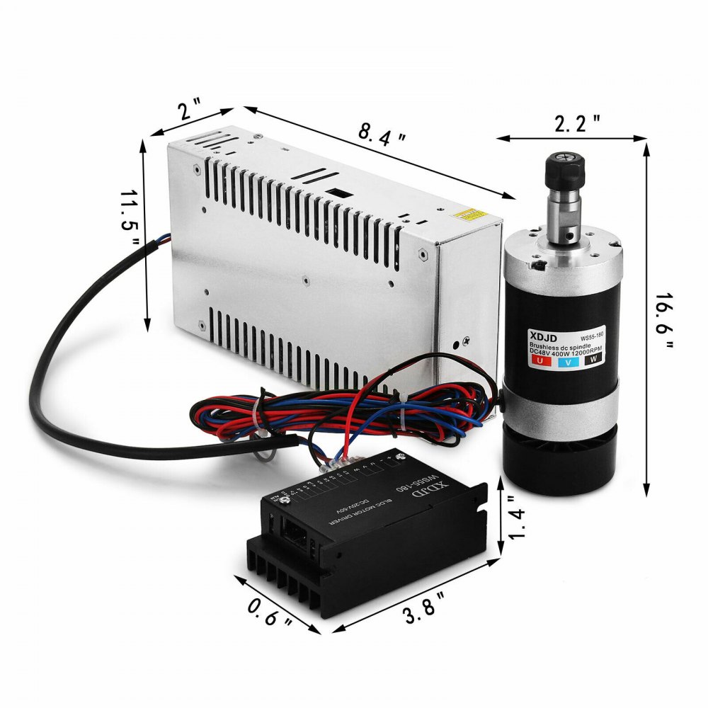 VEVOR CNC Spindle Motor, 0.4KW DC Brushless Spindle Motor W/ Clamp & Switching Power Supply & Speed Controller for DIY Engraving