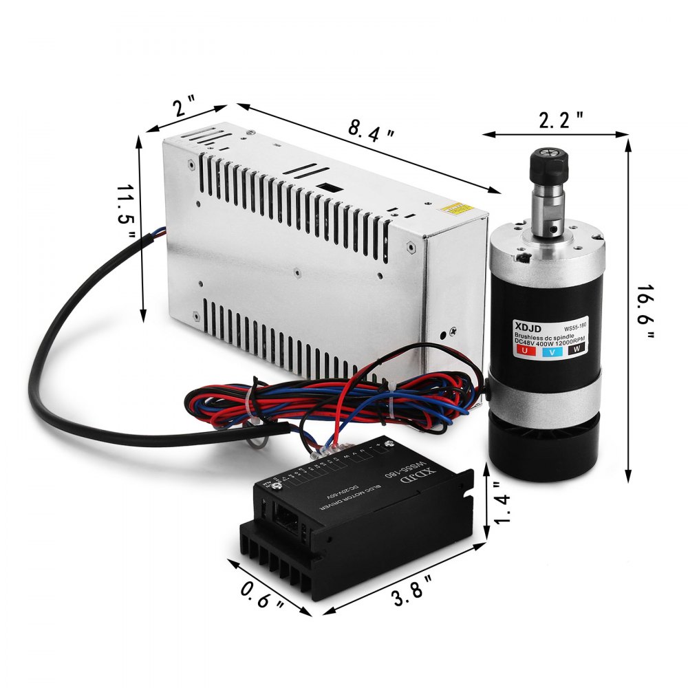 VEVOR CNC Spindle Motor, 0.4KW DC Brushless Spindle Motor W/ Clamp & Switching Power Supply & Speed Controller for DIY Engraving