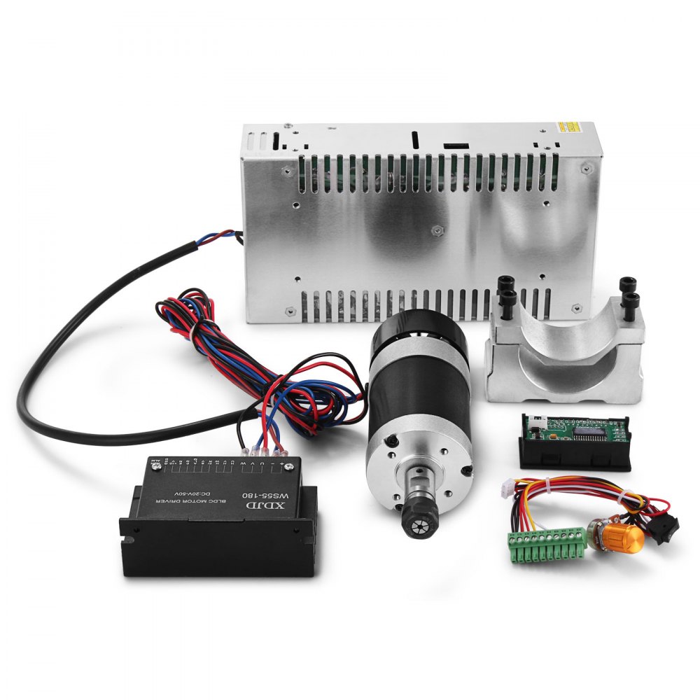 VEVOR CNC Spindle Motor, 0.4KW DC Brushless Spindle Motor W/ Clamp & Switching Power Supply & Speed Controller for DIY Engraving