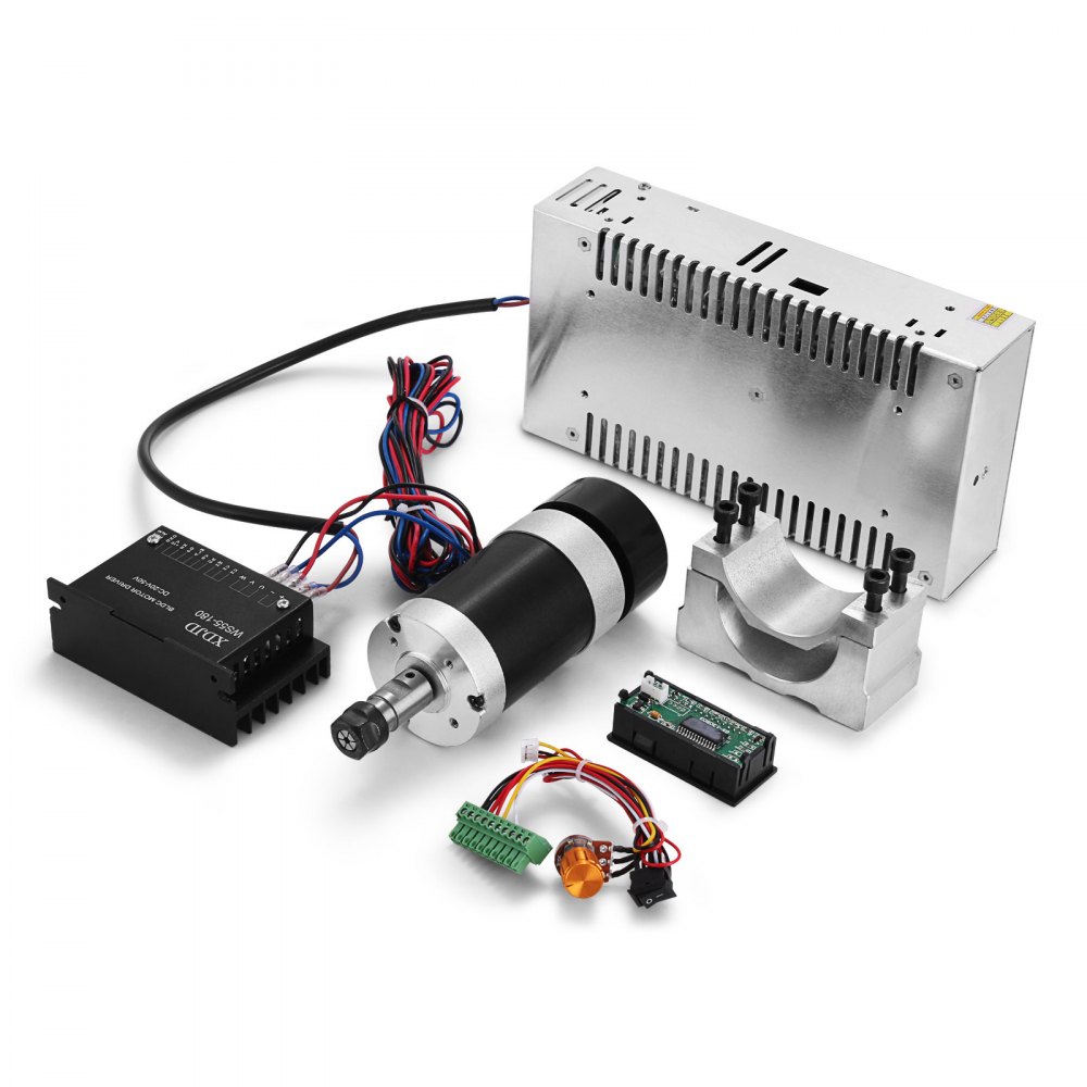VEVOR CNC Spindle Motor, 0.4KW DC Brushless Spindle Motor W/ Clamp & Switching Power Supply & Speed Controller for DIY Engraving