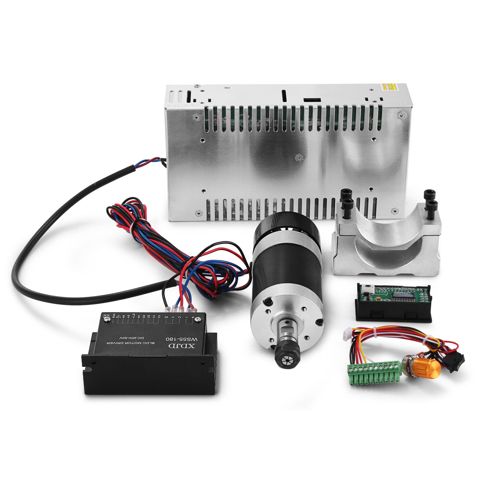 CNC 400W Brushless Spindle Motor & Speed Controller & Mount + 600W PSU Replace