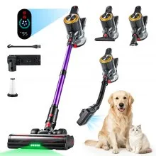 VEVOR Cordless Vacuum Cleaner 500W 50kPA Cordless Stick Vacuum Cleaner, For Home Hard Floor Carpet Pet Hair, 45-Min Runtime, Rechargeable, Lightweight Handheld, with LED Display, 5 Brush Heads