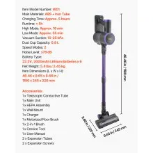 VEVOR Cordless Vacuum Cleaner, 25KPA Max Powerful Suction, Rechargeable Anti-Tangle Stick Vacuum with Dust Cup, Lightweight Handheld Vac with 35mins Runtime for Home, Carpet, Pet Hair, Hard Floor