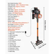 VEVOR Cordless Vacuum Cleaner, 40KPA Max Suction, Rechargeable Anti-Tangle Stick Vacuum with LED Display Screen, Lightweight Handheld Vac with 47mins Runtime for Home, Carpet, Pet Hair, Hard Floor