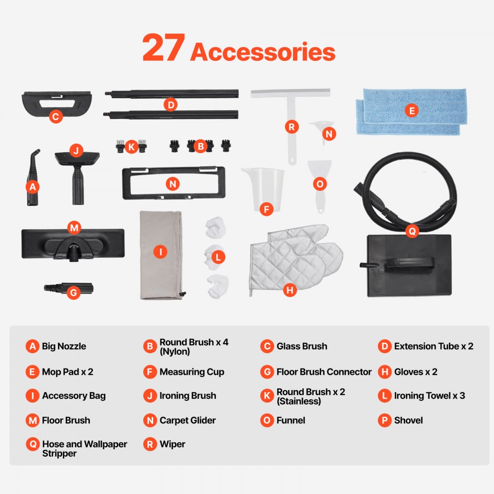 Limpiador a vapor VEVOR, potente vaporizador multiusos con 27 accesorios, cable de alimentación extralargo, tanque de 1,4 litros y mango portátil, para lechada, azulejos, pisos, electrodomésticos, hogar y automóvil.