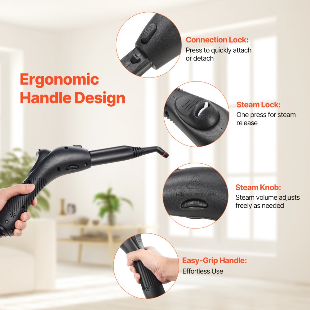 Limpiador a vapor VEVOR, potente vaporizador multiusos con 27 accesorios, cable de alimentación extralargo, tanque de 1,4 litros y mango portátil, para lechada, azulejos, pisos, electrodomésticos, hogar y automóvil.