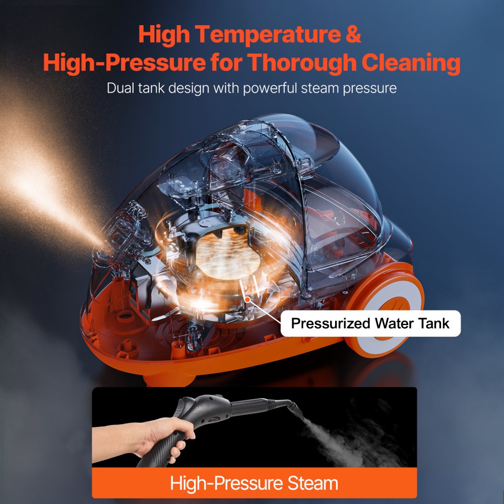 VEVOR Steam Cleaner, Multipurpose Powerful Steamer with 23 Accessories, Steamer Cleaing with Extra-Long Power Cord, 88 oz Tank and Portable Handle, for Grout, Tile, Floors, Appliances, Home & Car