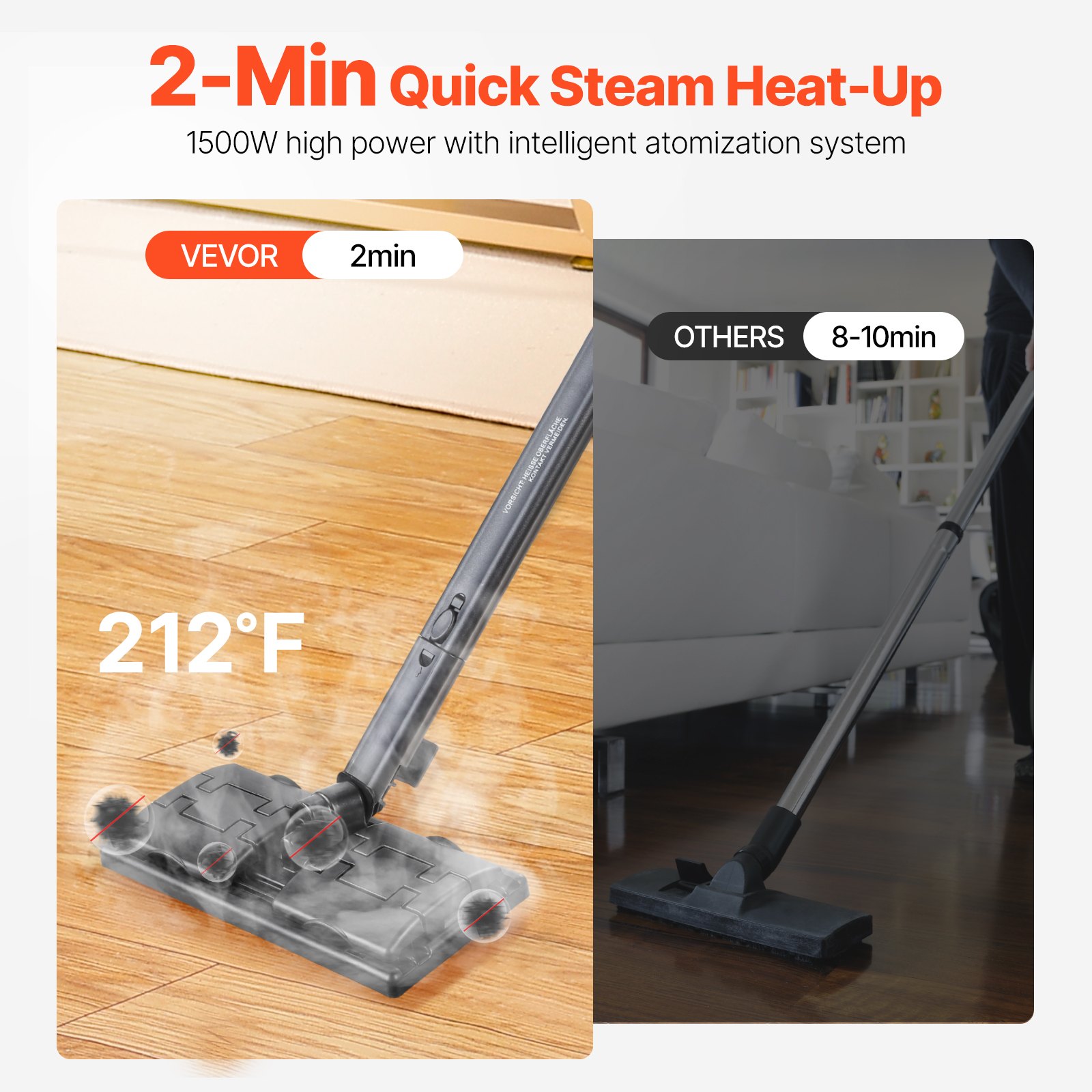 VEVOR Steam Cleaner, Multipurpose Powerful Steamer with 23 Accessories, Steamer Cleaing with Extra-Long Power Cord, 88 oz Tank and Portable Handle, for Grout, Tile, Floors, Appliances, Home & Car