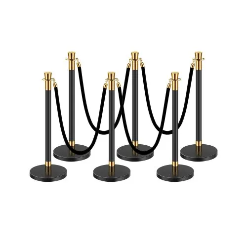 VEVOR Stanchion Post, 6 Pcs Crowd Control Barrier with 4 Black Velvet Ropes, 5 ft Stainless Steel Stanchion Post Queue with Sand Injection Hollow Base for Theater, Party, Wedding, Exhibition, Black