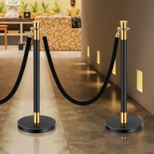 VEVOR 6 Pcs Stanchion Post with 4 Black Velvet Ropes Sand Injection Hollow Base