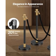 VEVOR 6 Pcs Stanchion Post with 4 Black Velvet Ropes Sand Injection Hollow Base