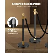 VEVOR Stanchions and Velvet Ropes, 6 Pcs Crowd Control Barriers with 4 Black Velvet Ropes, Stainless Steel Stanchion Post Queue with Sand Injection Hollow Base for Theater, Wedding, Party Supplies