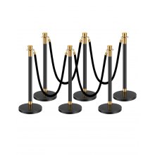 VEVOR Stanchions and Velvet Ropes, 6 Pcs Crowd Control Barriers with 4 Black Velvet Ropes, Stainless Steel Stanchion Post Queue with Sand Injection Hollow Base for Theater, Wedding, Party Supplies