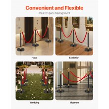 VEVOR Stanchions and Velvet Ropes, 6 Pcs Crowd Control Barriers with 4 Red Velvet Ropes, Stainless Steel Stanchion Post Queue with Sand Injection Hollow Base for Theater, Wedding, Party Supplies