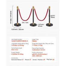 VEVOR Stanchions and Velvet Ropes, 6 Pcs Crowd Control Barriers with 4 Red Velvet Ropes, Stainless Steel Stanchion Post Queue with Sand Injection Hollow Base for Theater, Wedding, Party Supplies