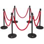 VEVOR Poteaux de poteaux avec cordes en velours, lot de 6 poteaux de contrôle des foules avec 6 cordes en velours rouge de 1,5 m, séparateur de ligne de barrière de file d'attente peint en acier au carbone et base en plastique rechargeable pour fête de mariage