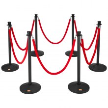 VEVOR Crowd Control Stanchion Posts 6-Pack & 6PCS 5FT Velvet Ropes Fillable Base