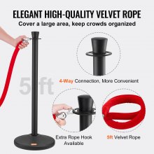 VEVOR Stanchion Posts with Velvet Ropes, 6-Pack Crowd Control Stanchion with 6PCS 5FT Red Velvet Ropes, Carbon Steel Baking Painted Queue Barrier Line Divider & Fillable Plastic Base for Wedding Party