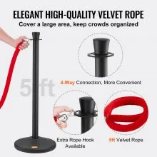 VEVOR Stanchion Posts with Velvet Ropes, 6-Pack Crowd Control Stanchion with 6PCS 5FT Red Velvet Ropes, Carbon Steel Baking Painted Queue Barrier Line Divider & Fillable Plastic Base for Wedding Party