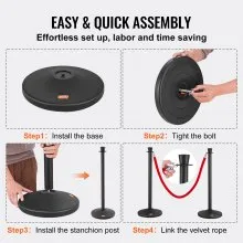 VEVOR Stanchion Posts with Velvet Ropes, 6-Pack Crowd Control Stanchion with 6PCS 5FT Red Velvet Ropes, Carbon Steel Baking Painted Queue Barrier Line Divider & Fillable Plastic Base for Wedding Party