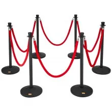VEVOR Stanchion Posts with Velvet Ropes, 6-Pack Crowd Control Stanchion with 6PCS 5FT Red Velvet Ropes, Carbon Steel Baking Painted Queue Barrier Line Divider & Fillable Plastic Base for Wedding Party