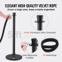 VEVOR crowd control stanchion with 5ft velvet rope, 4-way connection for convenience, extra hook available.