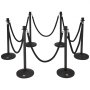 VEVOR crowd control stanchion with black ropes and sturdy bases arranged in a zigzag formation.