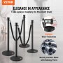 VEVOR crowd control stanchion with black rope, 0.8mm wall thickness, sturdy carbon steel, sleek design.