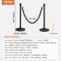 VEVOR crowd control stanchion set, 36.61" poles, 5 ft black velvet rope, base diameter 13.58", 1 wrench included.