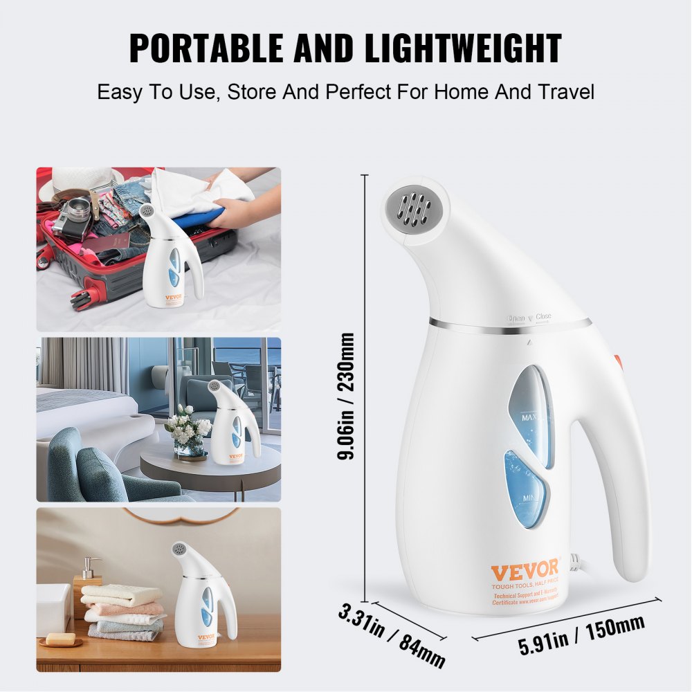 VEVOR Portable Handheld Fabric Steamer, 800W Quick Heat Steamer for Clothes, Wrinkle Remover Clothing Iron Intelligent Controller & Auto-Off & Large Detachable Water Tank, With Gloves