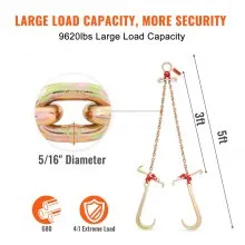 VEVOR V-Chain Bridle, 9620 lbs Working Load Limit, 5/16'' x 3' G80 Tow Chain with RTJ Cluster Hooks, DOT Certified, Galvanized Coating Manganese Steel & D-Shackle, for Lifting & Moving Activities