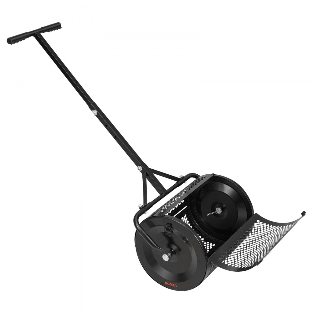 VEVOR Compost Spreader, 42 cm Wide Peat Moss Spreader with T Shaped Handle, 3 Heights Adjustable, Powder-Coated Steel Garden Peat Moss Roller, Heavy Duty Grass Seed Roller for Planting Seeding, Black