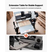 VEVOR 16" Drum Sander with Stand & Extension Tables, 1.5HP 1720RPM Dual Motor Drum Sander for Woodworking - Variable Speed Conveyor Belt, 4" Dust Collection Port for Cabinet & Furniture Finishing