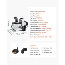 VEVOR 10" Benchtop Drum Sander, 1HP 1725RPM Dual Motor Drum Sander for Woodworking - Variable Speed Conveyor Belt & 4" Dust Collection Port for Cabinet Making & Furniture Finishing