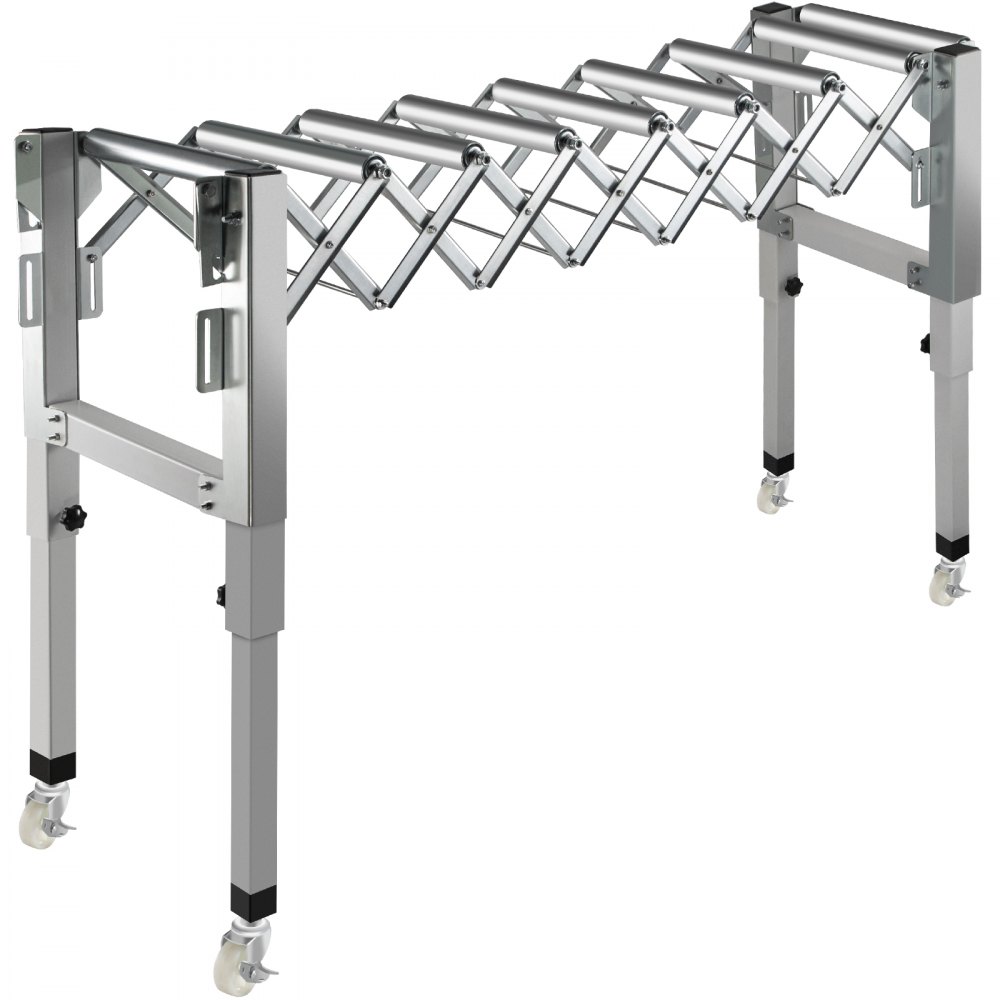 VEVOR Adjustable Gravity Conveyor Roller 21-50" Length 22-35" Height Roller Conveyor 110 lbs Load Capacity Gravity Conveyor with 1.5'' Galvanized Steel Rollers for Warehouses Assembly Areas Factories