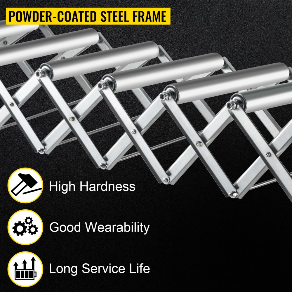 VEVOR Adjustable Gravity Conveyor Roller 21-50" Length 22-35" Height Roller Conveyor 110 lbs Load Capacity Gravity Conveyor with 1.5'' Galvanized Steel Rollers for Warehouses Assembly Areas Factories