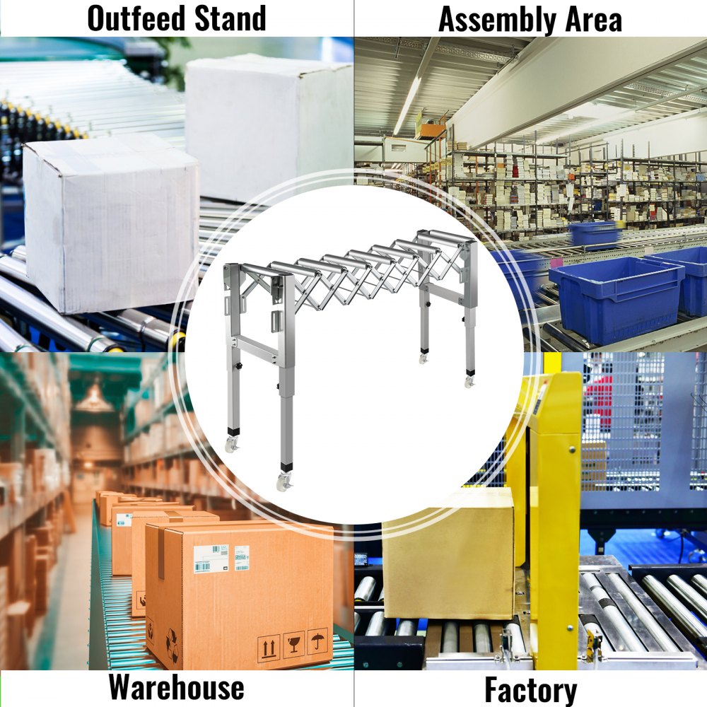 VEVOR Expandable Gravity Roller Conveyor 53-128cm Length 55-88cm Height 110lbs