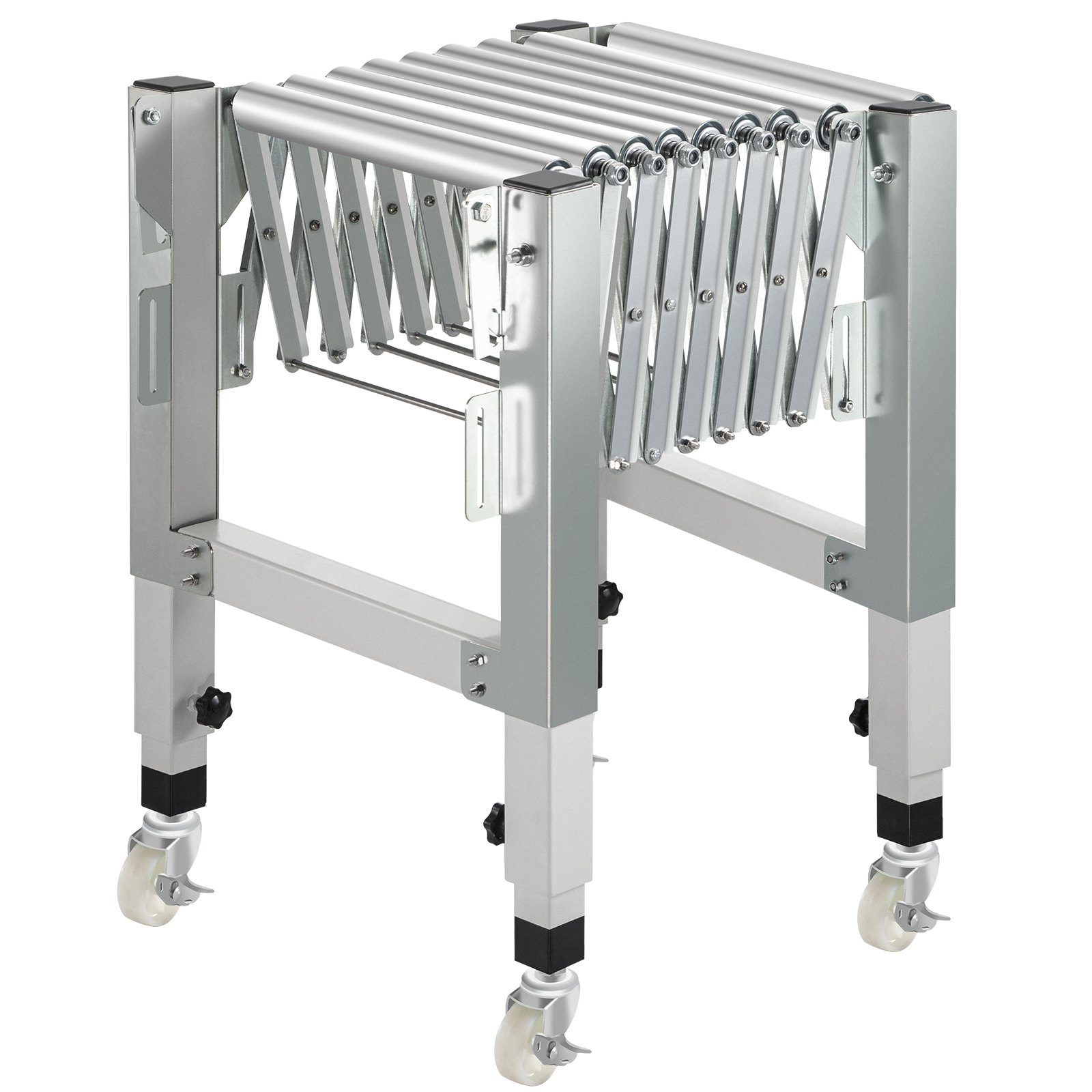 VEVOR Adjustable Gravity Conveyor Roller 21-50" Length 22-35" Height Roller Conveyor 110 lbs Load Capacity Gravity Conveyor with 1.5'' Galvanized Steel Rollers for Warehouses Assembly Areas Factories