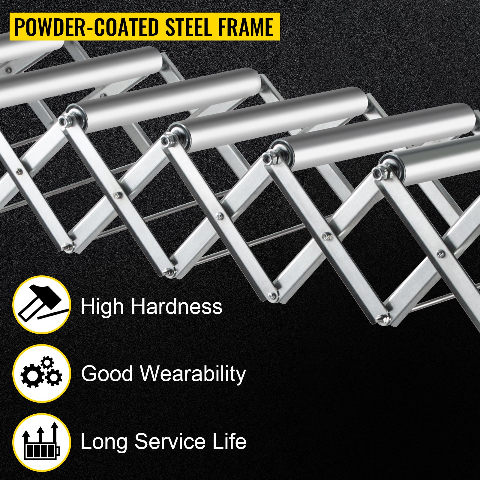 VEVOR Adjustable Gravity Conveyor Roller 21-50" Length 22-35" Height Roller Conveyor 110 lbs Load Capacity Gravity Conveyor with 1.5'' Galvanized Steel Rollers for Warehouses Assembly Areas Factories