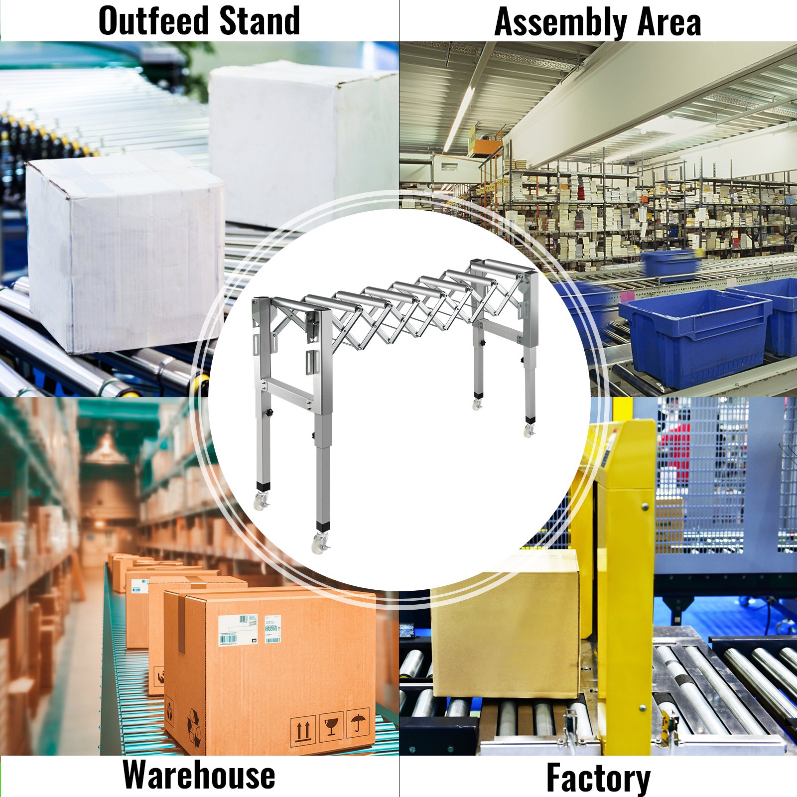VEVOR Adjustable Gravity Conveyor Roller 21-50" Length 22-35" Height Roller Conveyor 110 lbs Load Capacity Gravity Conveyor with 1.5'' Galvanized Steel Rollers for Warehouses Assembly Areas Factories