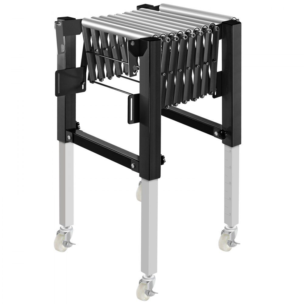Transportador de rodillos de gravedad ajustable VEVOR 18-51" Longitud 27-43" Altura Transportador de rodillos 110 lbs Capacidad de carga Transportador de gravedad con rodillos de acero galvanizado de 1.5'' para almacenes Áreas de ensamblaje Fábricas