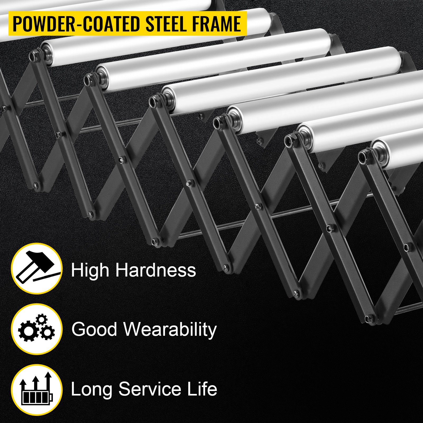 Transportador de rodillos de gravedad ajustable VEVOR 18-51" Longitud 27-43" Altura Transportador de rodillos 110 lbs Capacidad de carga Transportador de gravedad con rodillos de acero galvanizado de 1.5'' para almacenes Áreas de ensamblaje Fábricas