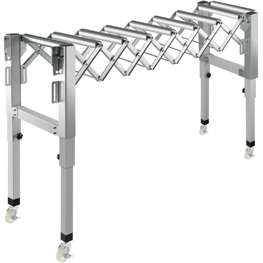 Transportador de rodillos de gravedad ajustable VEVOR 27-45" Longitud 21-33" Altura Transportador de rodillos 110 lbs Capacidad de carga Transportador de gravedad con rodillos de acero galvanizado de 1.7'' para almacenes Áreas de ensamblaje Fábricas