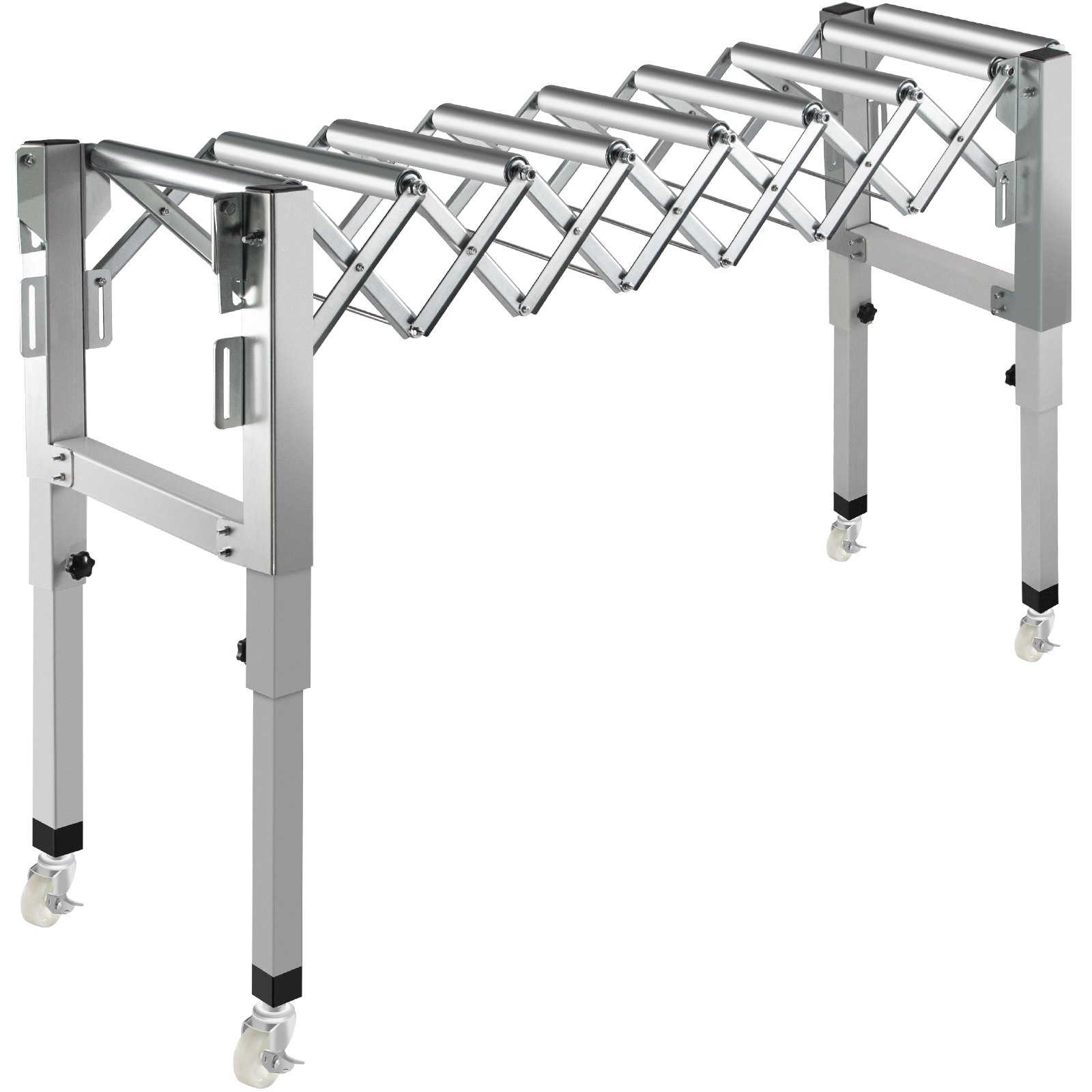 Transportador de rodillos de gravedad ajustable VEVOR 27-45" Longitud 21-33" Altura Transportador de rodillos 110 lbs Capacidad de carga Transportador de gravedad con rodillos de acero galvanizado de 1.7'' para almacenes Áreas de ensamblaje Fábricas